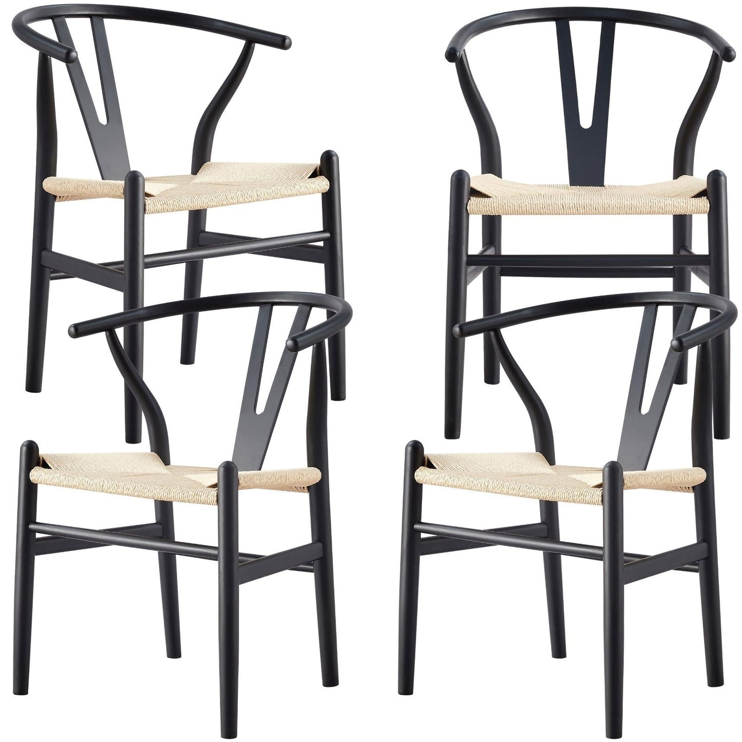 Anemone  Set of 4 Wishbone Dining Chair Beech Timber Replica Hans Wenger - Black - Cosy Abode