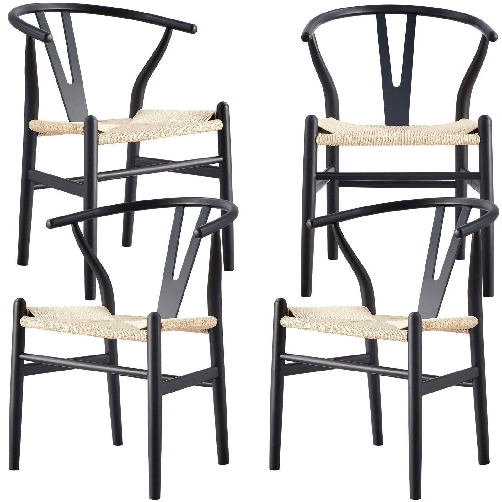 Anemone  Set of 4 Wishbone Dining Chair Beech Timber Replica Hans Wenger - Black - Cosy Abode