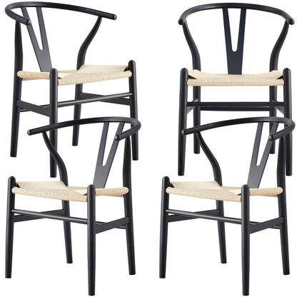 Anemone  Set of 4 Wishbone Dining Chair Beech Timber Replica Hans Wenger - Black - Cosy Abode