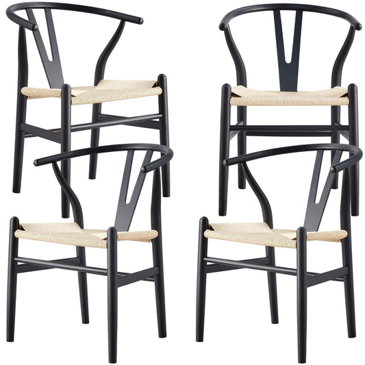 Anemone  Set of 4 Wishbone Dining Chair Beech Timber Replica Hans Wenger - Black - Cosy Abode