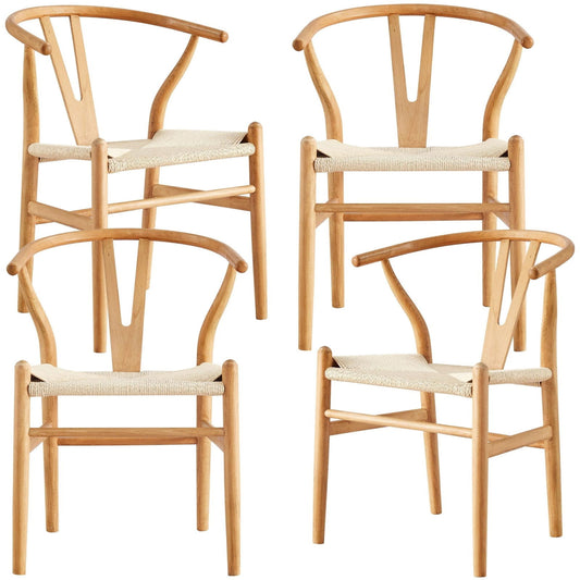 Anemone  Set of 4 Wishbone Dining Chair Beech Timber Replica Hans Wenger Natural - Cosy Abode