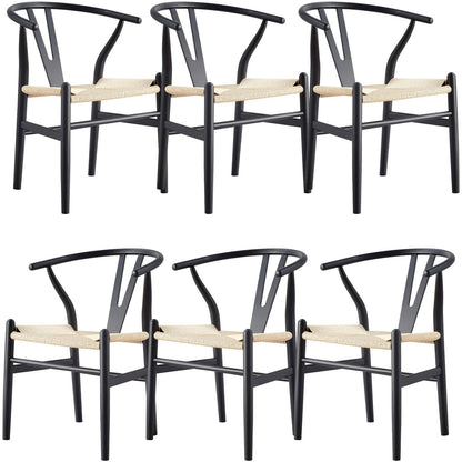 Anemone  Set of 6 Wishbone Dining Chair Beech Timber Replica Hans Wenger - Black - Cosy Abode