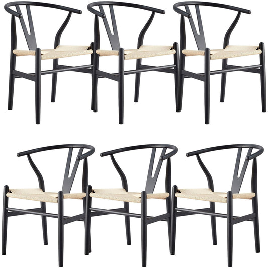 Anemone  Set of 6 Wishbone Dining Chair Beech Timber Replica Hans Wenger - Black - Cosy Abode