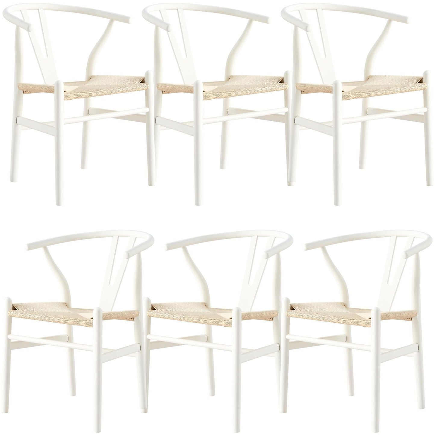 Anemone  Set of 6 Wishbone Dining Chair Beech Timber Replica Hans Wenger - White - Cosy Abode
