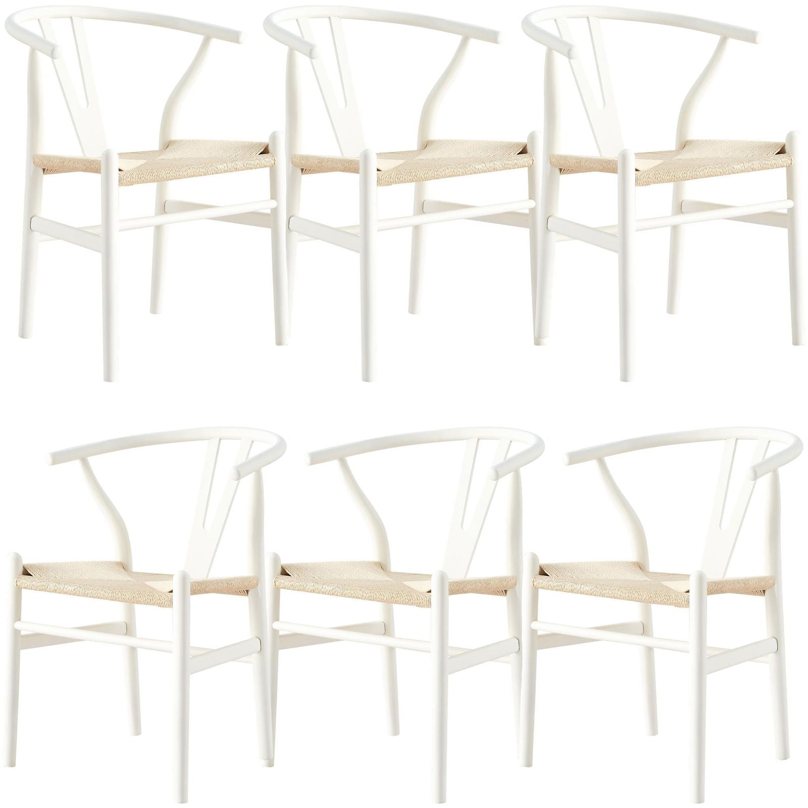 Anemone  Set of 6 Wishbone Dining Chair Beech Timber Replica Hans Wenger - White - Cosy Abode