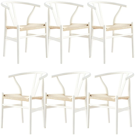 Anemone  Set of 6 Wishbone Dining Chair Beech Timber Replica Hans Wenger - White - Cosy Abode