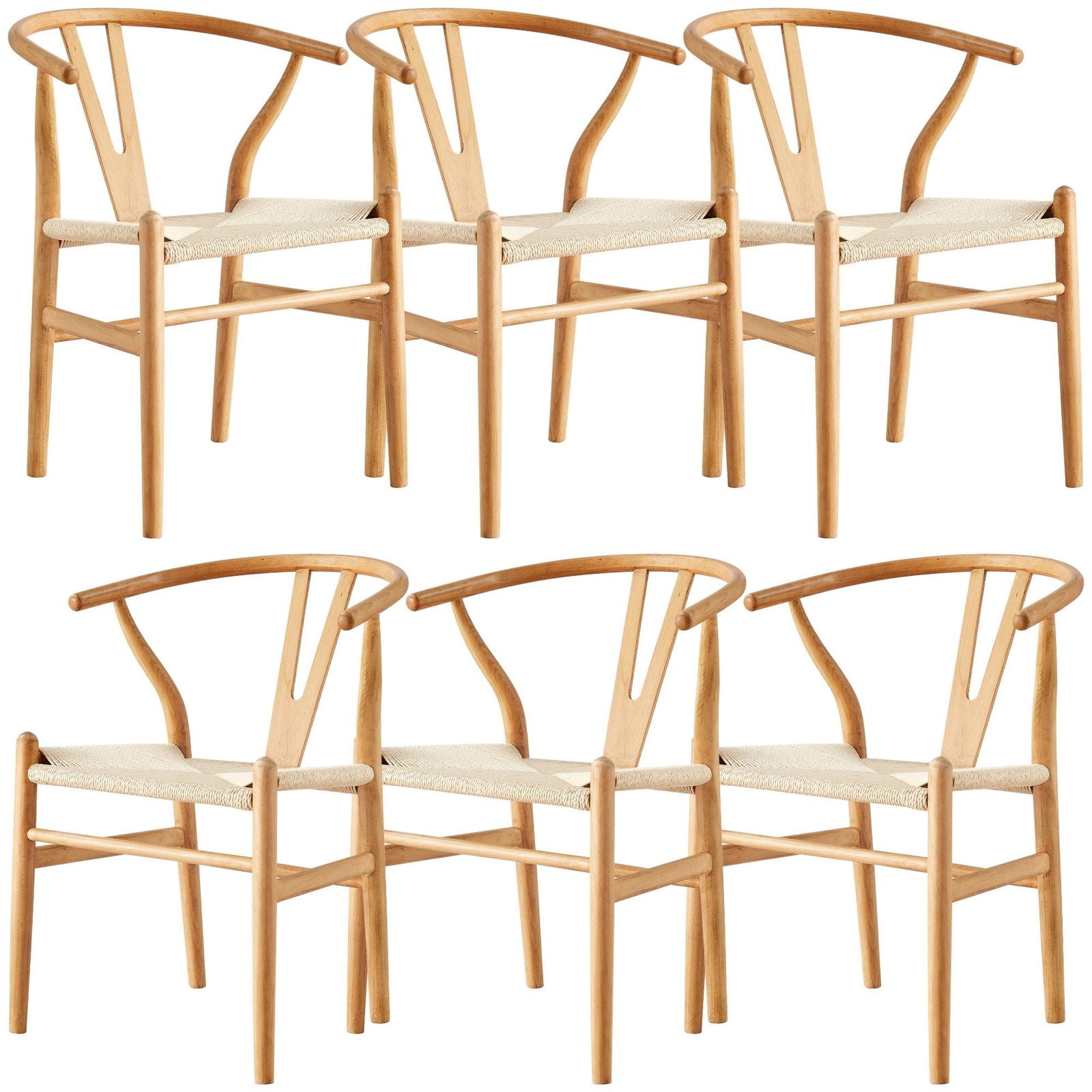 Anemone  Set of 6 Wishbone Dining Chair Beech Timber Replica Hans Wenger Natural - Cosy Abode