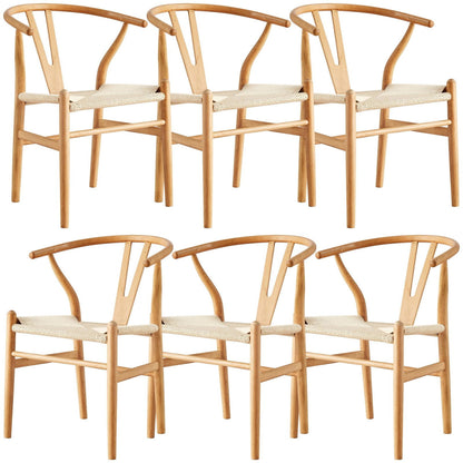 Anemone  Set of 6 Wishbone Dining Chair Beech Timber Replica Hans Wenger Natural - Cosy Abode
