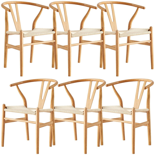 Anemone  Set of 6 Wishbone Dining Chair Beech Timber Replica Hans Wenger Natural - Cosy Abode