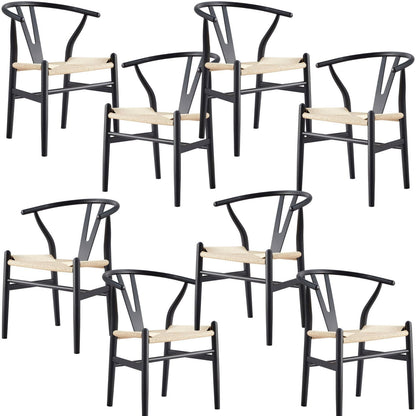 Anemone  Set of 8 Wishbone Dining Chair Beech Timber Replica Hans Wenger - Black - Cosy Abode