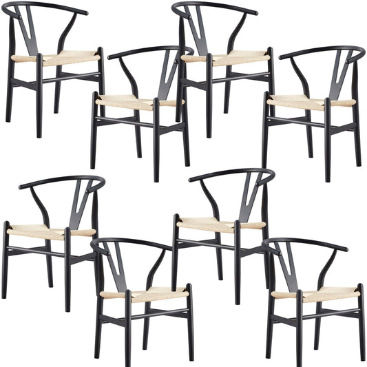 Anemone  Set of 8 Wishbone Dining Chair Beech Timber Replica Hans Wenger - Black - Cosy Abode