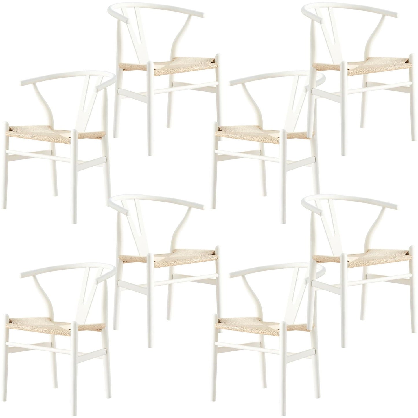 Anemone  Set of 8 Wishbone Dining Chair Beech Timber Replica Hans Wenger - White - Cosy Abode