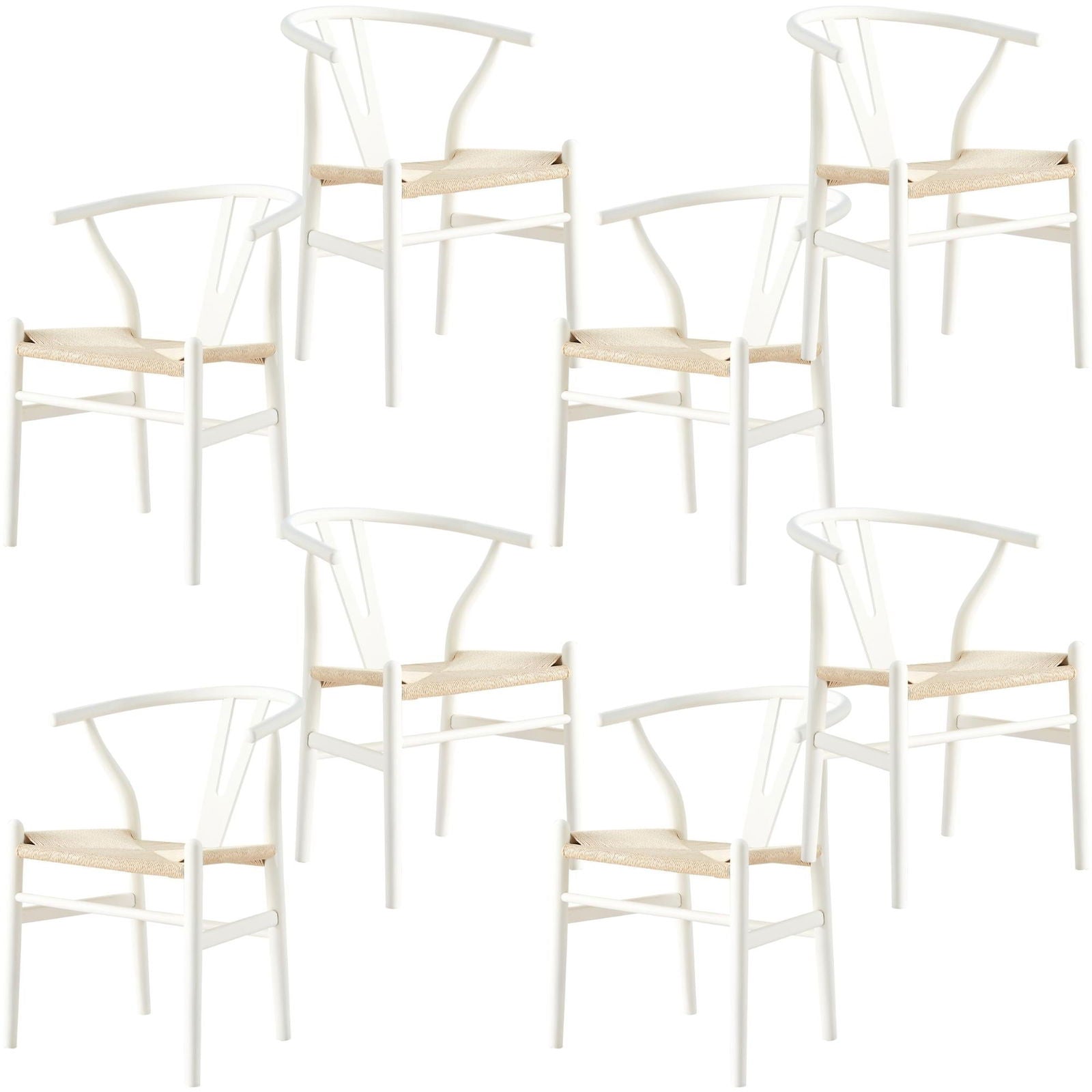 Anemone  Set of 8 Wishbone Dining Chair Beech Timber Replica Hans Wenger - White - Cosy Abode