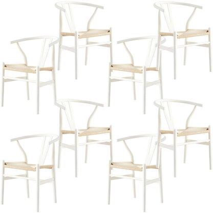 Anemone  Set of 8 Wishbone Dining Chair Beech Timber Replica Hans Wenger - White - Cosy Abode