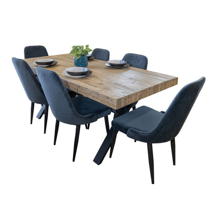 Anika 7pc Dining Set 180cm Table 6 Fabric Chair - Charcoal Smoke - Cosy Abode