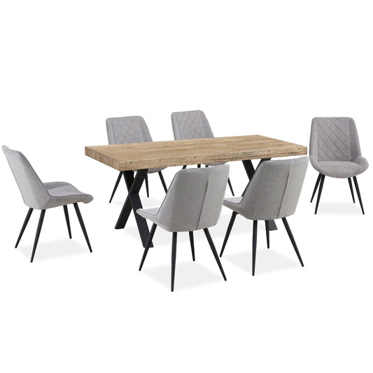 Anika 7pc Dining Set 180cm Table 6 Fabric Chair - Granite Smoke - Cosy Abode