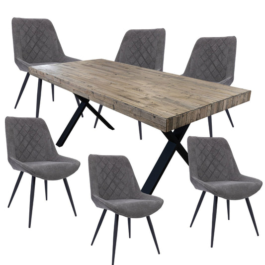 Anika 7pc Dining Set 180cm Table 6 Fabric Chair - Graphite Smoke - Cosy Abode