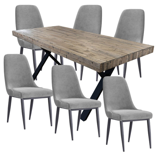 Anika 7pc Dining Set 180cm Table 6 Fabric Chair - Grey Smoke - Cosy Abode