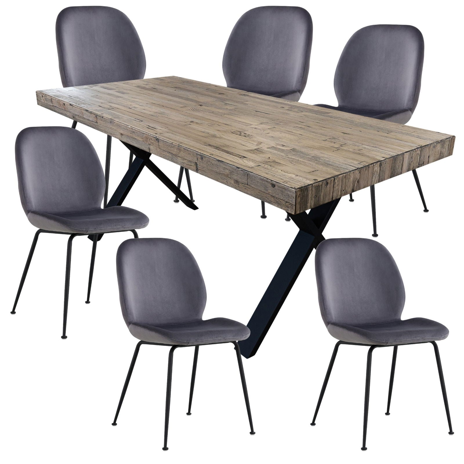 Anika 7pc Dining Set 180cm Table 6 Fabric Chair Charcoal - Smoke - Cosy Abode