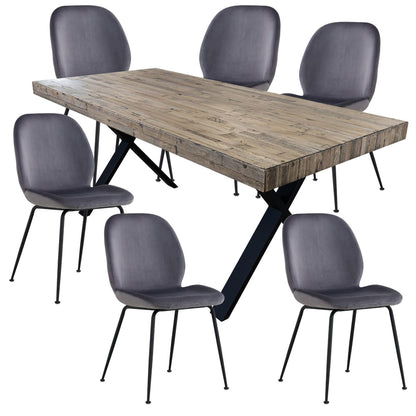 Anika 7pc Dining Set 180cm Table 6 Fabric Chair Charcoal - Smoke - Cosy Abode