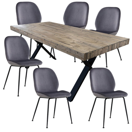 Anika 7pc Dining Set 180cm Table 6 Fabric Chair Charcoal - Smoke - Cosy Abode