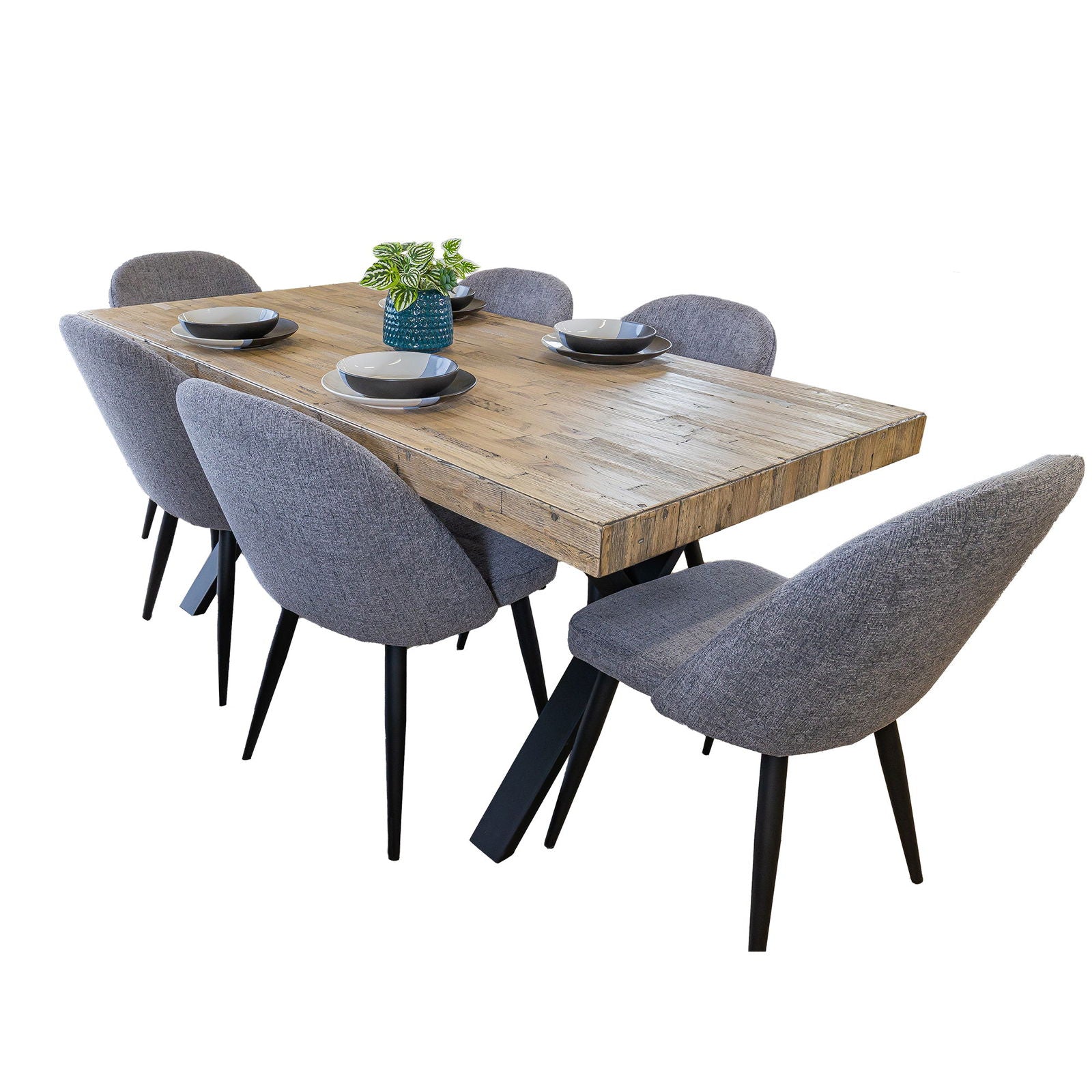 Anika 7pc Dining Set 180cm Table 6 Fabric Chair Fog - Smoke - Cosy Abode