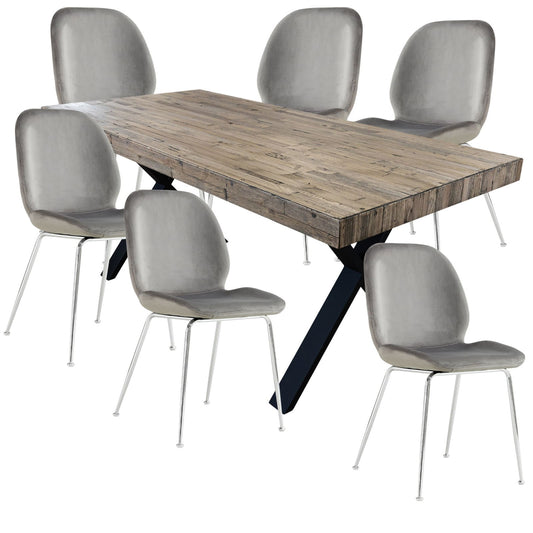 Anika 7pc Dining Set 180cm Table 6 Fabric Chair Grey - Smoke - Cosy Abode
