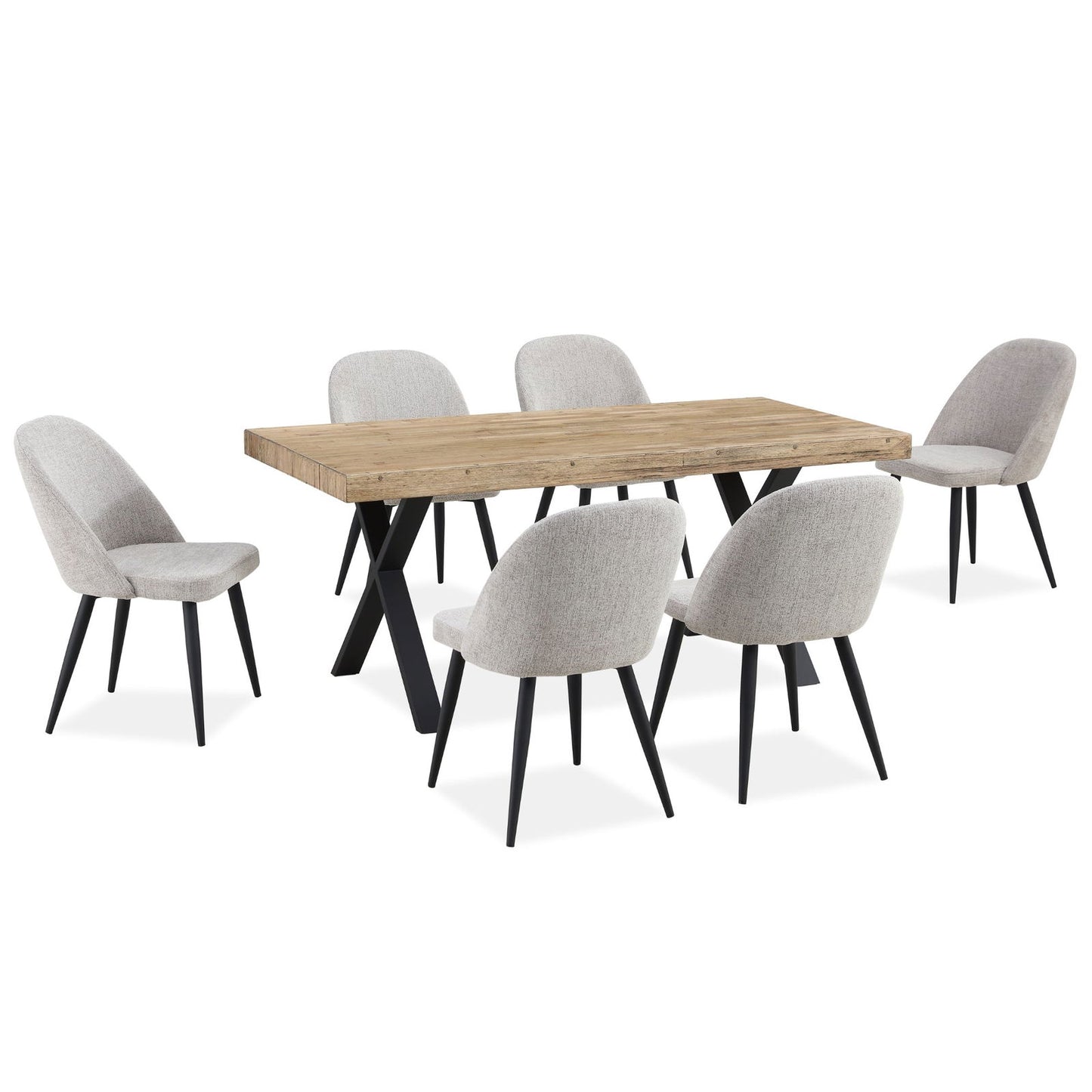 Anika 7pc Dining Set 180cm Table 6 Fabric Chair Quartz - Smoke - Cosy Abode