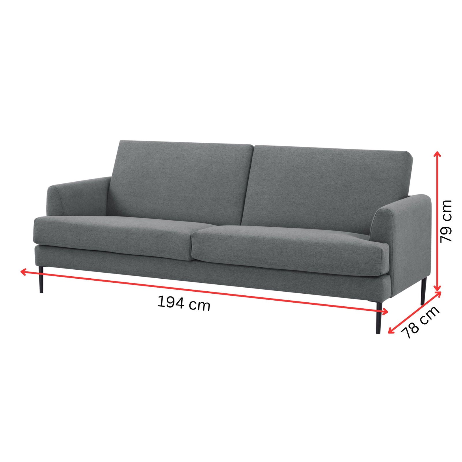 Ariya 3 Seater Sofa Fabric Uplholstered Lounge Couch - Mid Grey - Cosy Abode