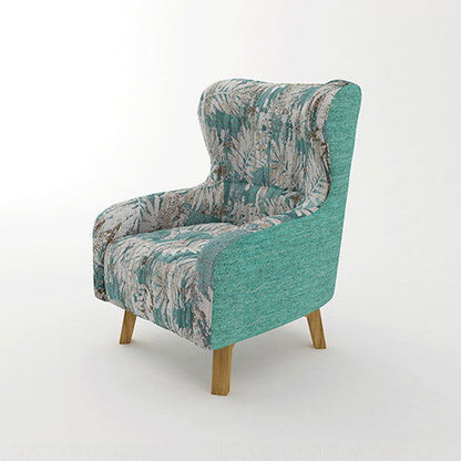 Armchair High back Lounge Accent Chair Designer Printed Fabric Upholstery with Wooden Leg - Cosy Abode