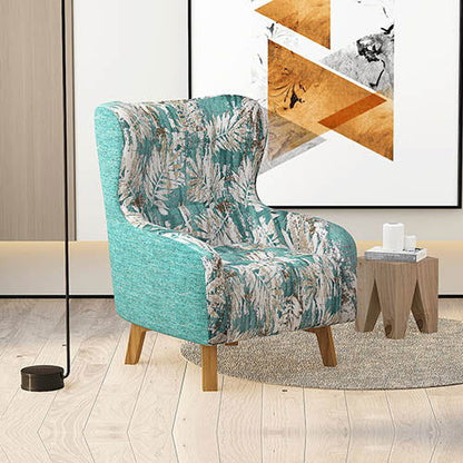 Armchair High back Lounge Accent Chair Designer Printed Fabric Upholstery with Wooden Leg - Cosy Abode