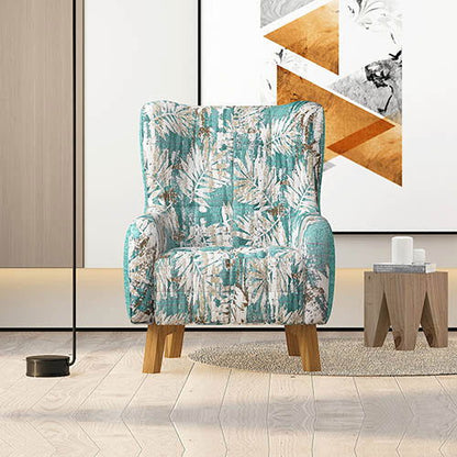 Armchair High back Lounge Accent Chair Designer Printed Fabric Upholstery with Wooden Leg - Cosy Abode