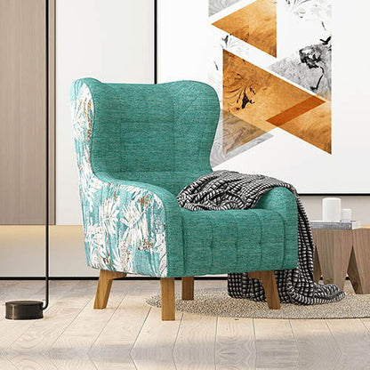 Armchair High back Lounge Accent Chair Designer Printed Fabric with Wooden Leg - Cosy Abode