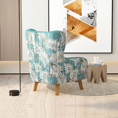 Armchair High back Lounge Accent Chair Designer Printed Fabric with Wooden Leg - Cosy Abode