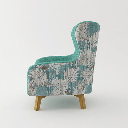 Armchair High back Lounge Accent Chair Designer Printed Fabric with Wooden Leg - Cosy Abode