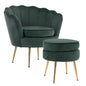 Armchair Lounge Chair Accent Velvet Shell Scallop + Ottoman Footstool Round GREEN - Cosy Abode
