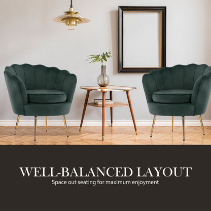 Armchair Lounge Chair Accent Velvet Shell Scallop + Ottoman Footstool Round GREEN - Cosy Abode