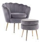 Armchair Lounge Chair Accent Velvet Shell Scallop + Ottoman Footstool Round GREY - Cosy Abode