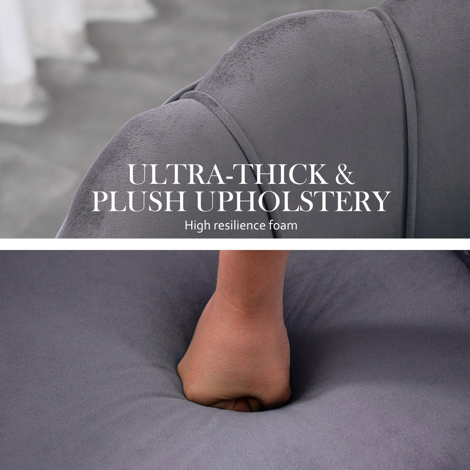 Armchair Lounge Chair Accent Velvet Shell Scallop + Ottoman Footstool Round GREY - Cosy Abode