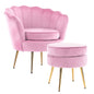 Armchair Lounge Chair Accent Velvet Shell Scallop + Round Ottoman Footstool PINK - Cosy Abode