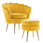 Armchair Lounge Chair Accent Velvet Shell Scallop + Round Ottoman Footstool YELLOW - Cosy Abode