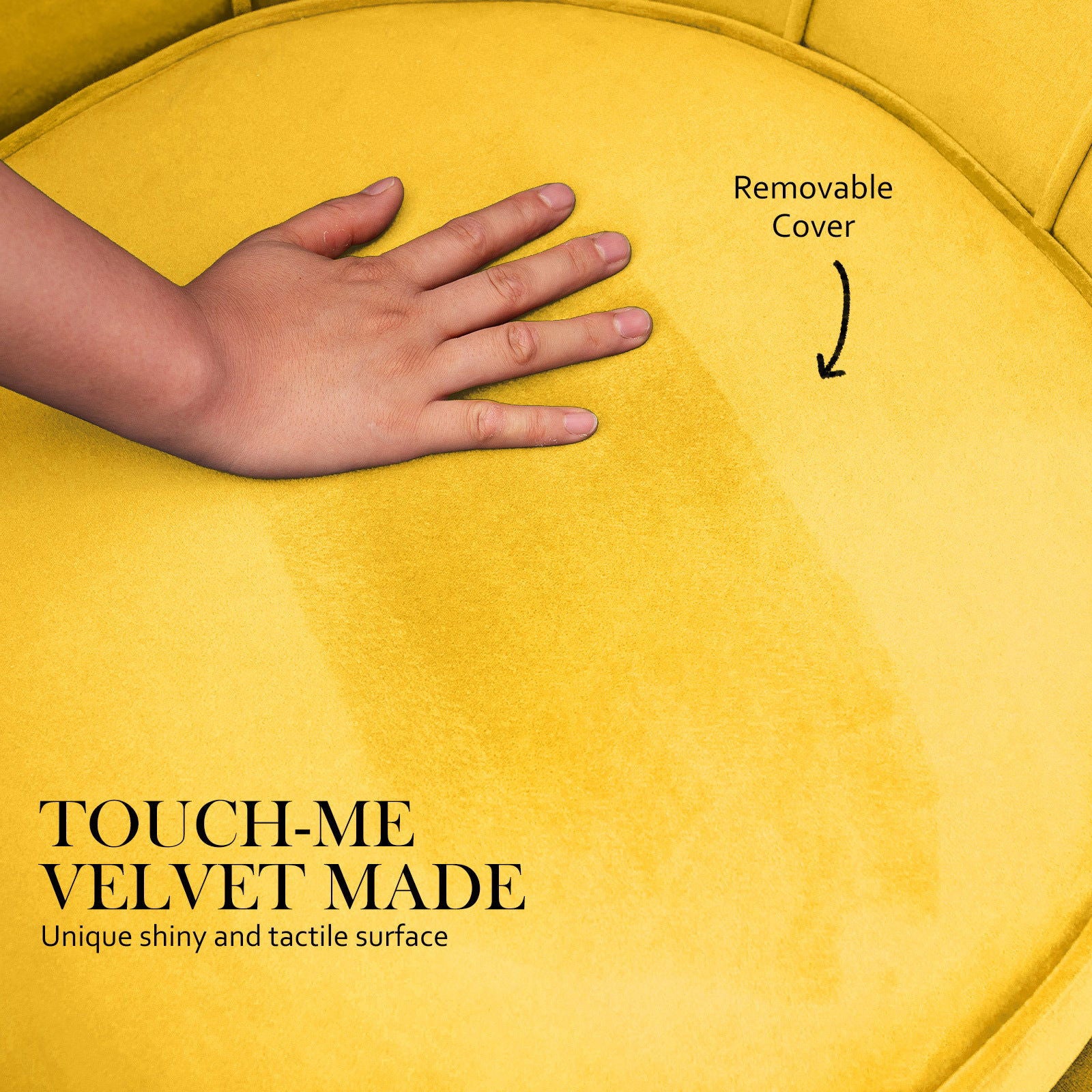 Armchair Lounge Chair Accent Velvet Shell Scallop + Round Ottoman Footstool YELLOW - Cosy Abode