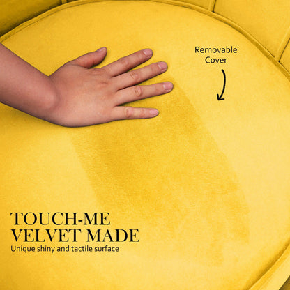 Armchair Lounge Chair Accent Velvet Shell Scallop + Round Ottoman Footstool YELLOW - Cosy Abode