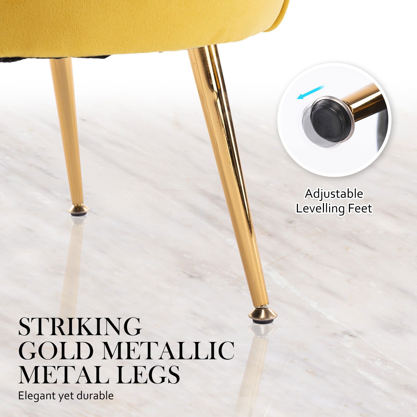 Armchair Lounge Chair Accent Velvet Shell Scallop + Round Ottoman Footstool YELLOW - Cosy Abode