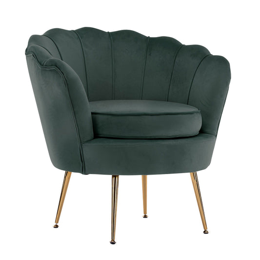 Armchair Padded Lounge Chair Accent Velvet Shell Scallop GREEN - Cosy Abode