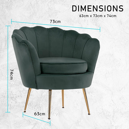 Armchair Padded Lounge Chair Accent Velvet Shell Scallop GREEN - Cosy Abode