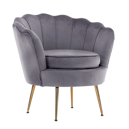 Armchair Padded Lounge Chair Accent Velvet Shell Scallop GREY - Cosy Abode
