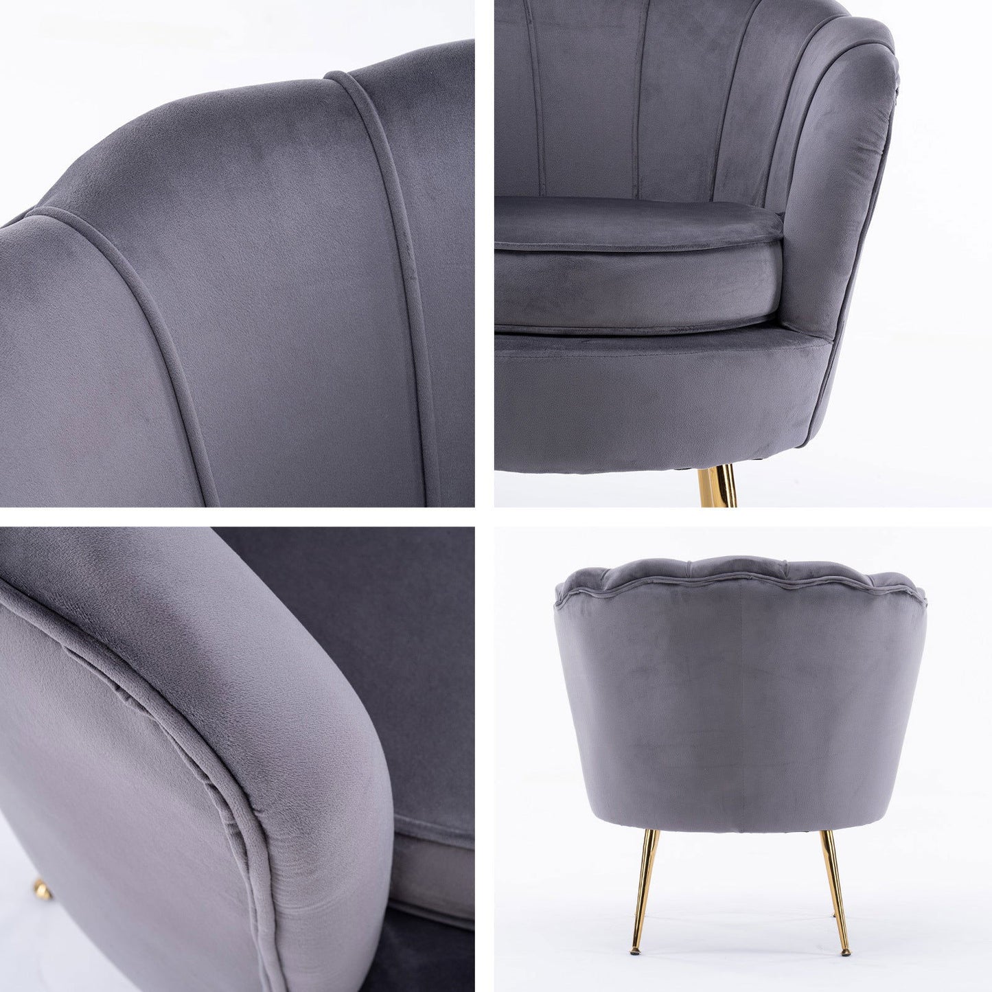 Armchair Padded Lounge Chair Accent Velvet Shell Scallop GREY - Cosy Abode