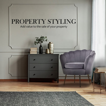 Armchair Padded Lounge Chair Accent Velvet Shell Scallop GREY - Cosy Abode