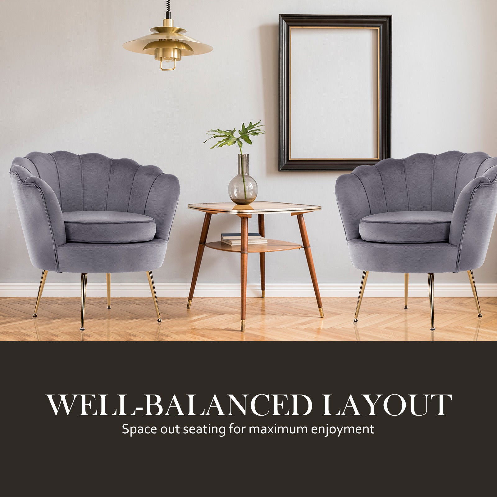 Armchair Padded Lounge Chair Accent Velvet Shell Scallop GREY - Cosy Abode